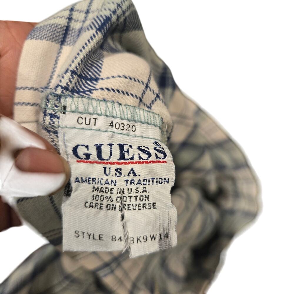 GUESS Vintage 90s Cropped Plaid Denim Pearl Snap Zip Top - Picture 6 of 11